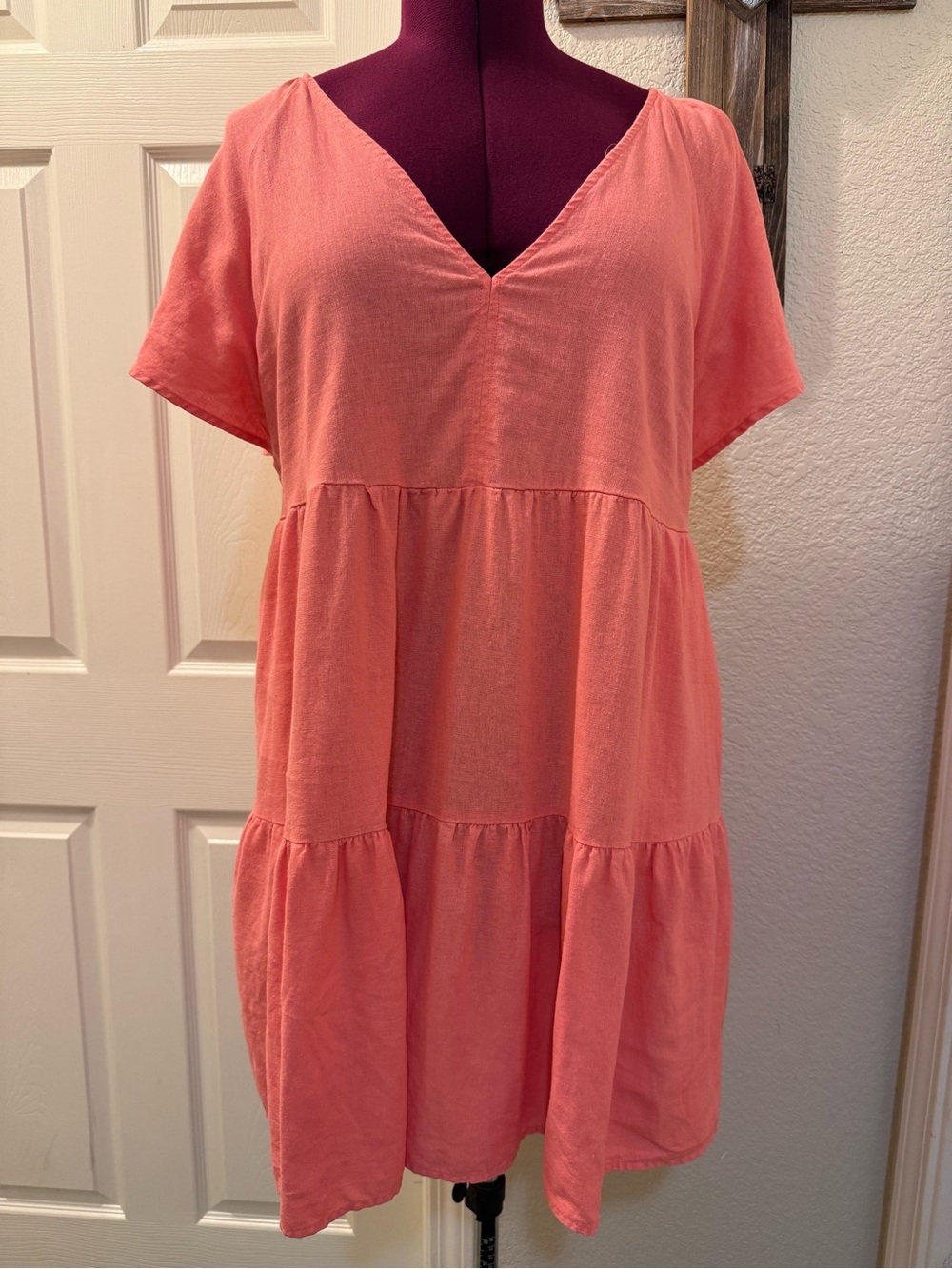 Universal Thread Coral V-Neck Tiered Mini Dress